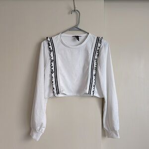 Forever 21 White Long Sleeve Crop Top with Navy Accents